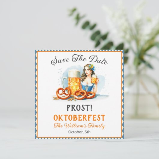 Oktoberfest Party Bier en Pretzels ai Save Date Save The Date (Staand voorkant)