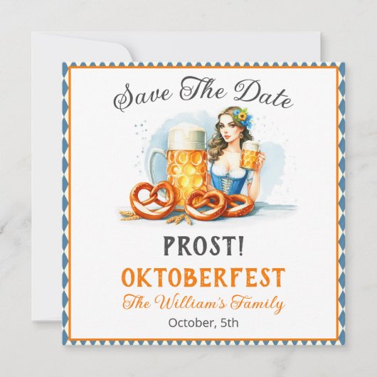 Oktoberfest Party Bier en Pretzels ai Save Date Save The Date (Voorkant)