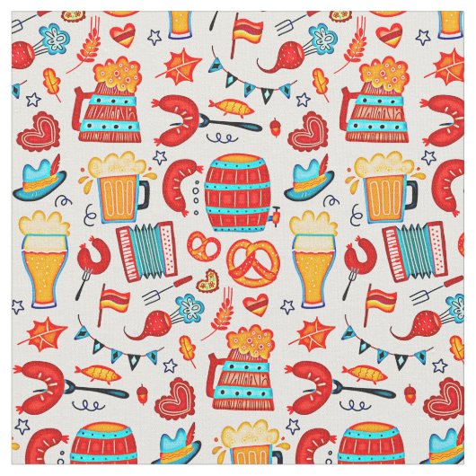 Oktoberfest Pattern Beer Festival Fabric Stof (Close Up)