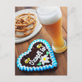 Oktoberfest peperkoek hart met pretzel bier briefkaart