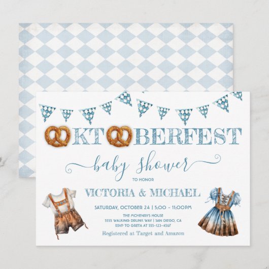 Oktoberfest Pretzel lederhosen-Baby shower Kaart (Voorkant / Achterkant)
