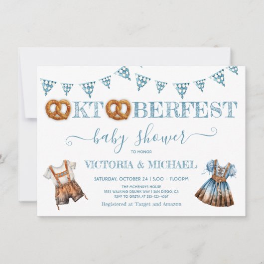 Oktoberfest Pretzel lederhosen-Baby shower Kaart (Voorkant)