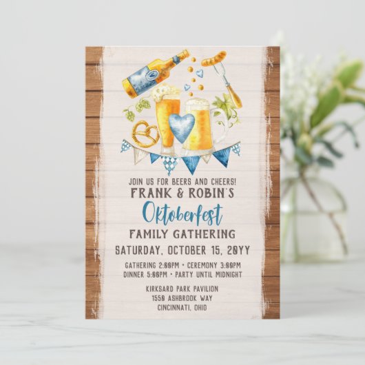 Oktoberfest Rustic Bavarian Beer Custom Party Name Kaart (Staand voorkant)