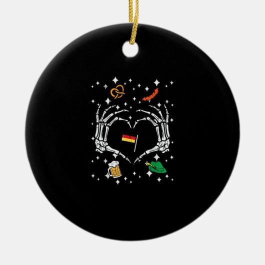 Oktoberfest Skeleton Hand Heart Flag Duits Keramisch Ornament (Voorkant)