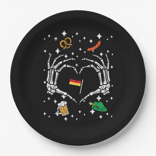Oktoberfest Skeleton Hand Heart Flag Duits Papieren Bordje (Voorkant)