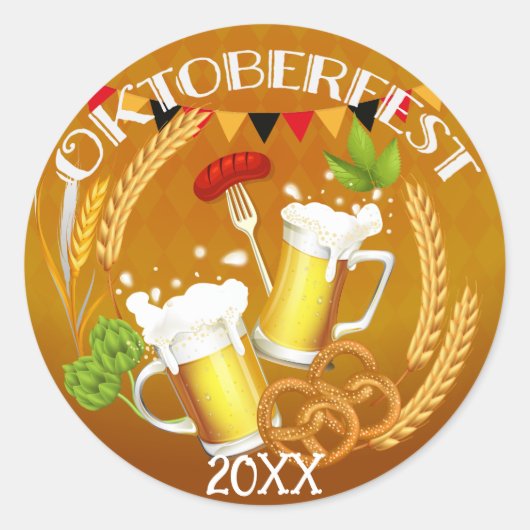Oktoberfest Toasting Beer Ronde Sticker (Voorkant)