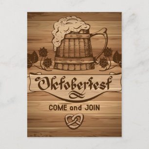 Oktoberfest, vintage poster met hout briefkaart