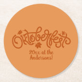 Oktoberfest Year Name Brown Text op Ronde Kartonnen Onderzetter (Voorkant)