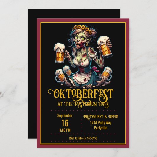 Oktoberfest Zombie Barmaid uitnodiging (Voorkant / Achterkant)