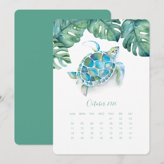 Oktoberkalender-Kaart, Zee Turtle Menu (Voorkant / Achterkant)
