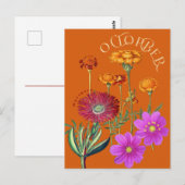 Oktobermaand Bloemen Marigold Cosmos Sinaasappel Briefkaart (Voorkant / Achterkant)