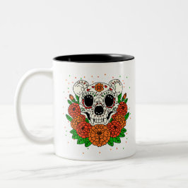 Oktober's Marigolds & Beer Skull Tweekleurige Koffiemok