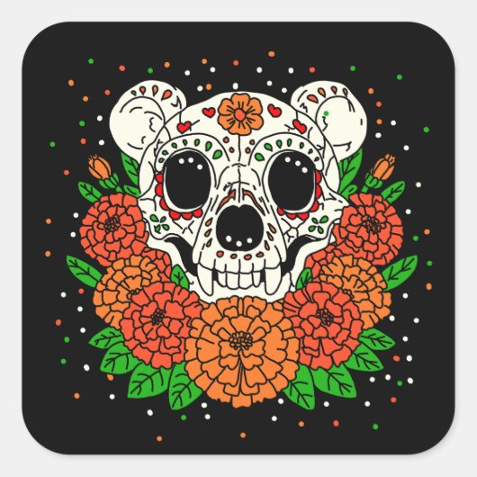 Oktober's Marigolds & Beer Skull Vierkante Sticker (Voorkant)