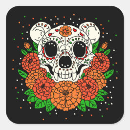 Oktober's Marigolds & Beer Skull Vierkante Sticker