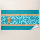 okuleia Hawaiian Faux Wood Monogram Surfboard Blau Strandlaken (Voorkant)