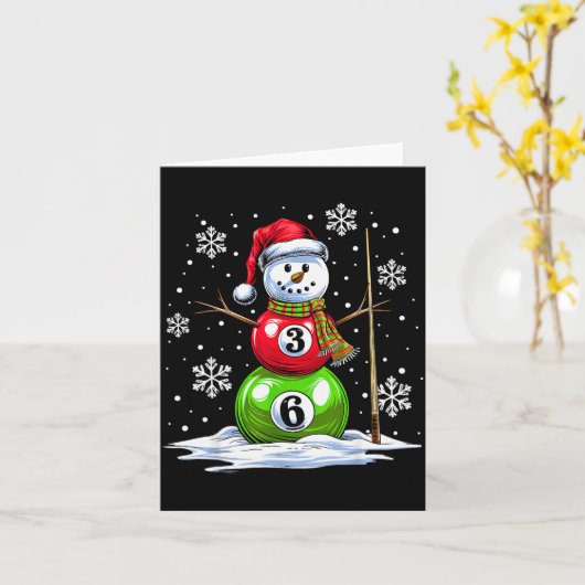 Ol Game Snowman Billiards Player Funny Christmas Kaart (Gele Bloem)
