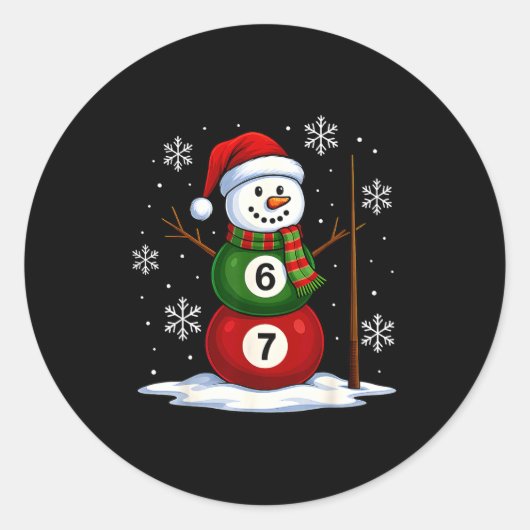Ol Game Snowman Billiards Player Funny Christmas  Ronde Sticker (Voorkant)