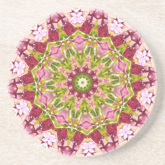 Ola Boo's roze en groene Kaleidescoop Zandsteen Onderzetter (Voorkant)