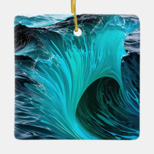 "Ola Tiburón" Blauwe Haai Wave Keramisch Ornament (Voorkant)