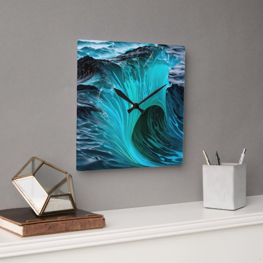"Ola Tiburón" Blauwe Haai Wave Vierkante Klok (Kantoor)