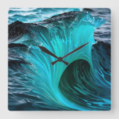 "Ola Tiburón" Blauwe Haai Wave Vierkante Klok (Voorkant)