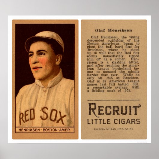 Olaf Henriksen Red Sox Baseball 1912 Poster (Voorkant)