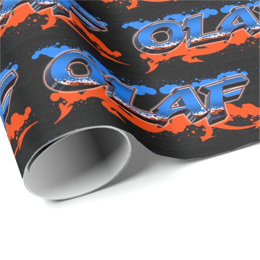 Olaf Vorname Name Graffiti blue orange Cadeaupapier (Rol Hoek)