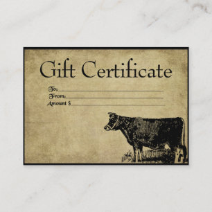 Ol'Bessy Cow- Prim Cards voor Cadeaubonnen Kortingskaartje