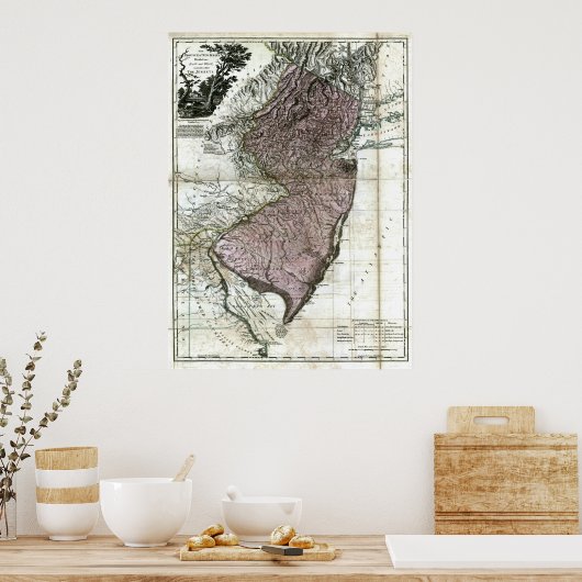 Old 1777 New Jersey Map Poster (Keuken)