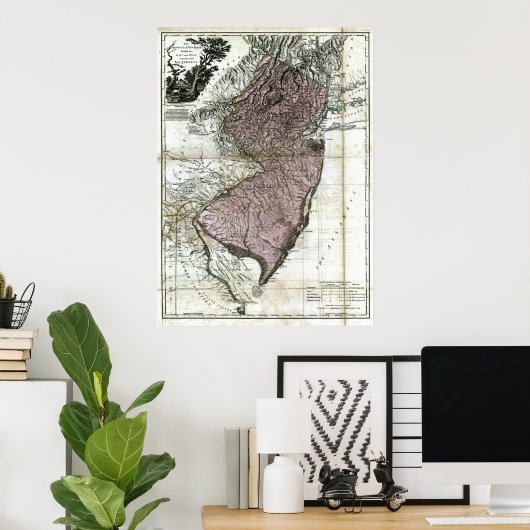 Old 1777 New Jersey Map Poster (Thuiskantoor)