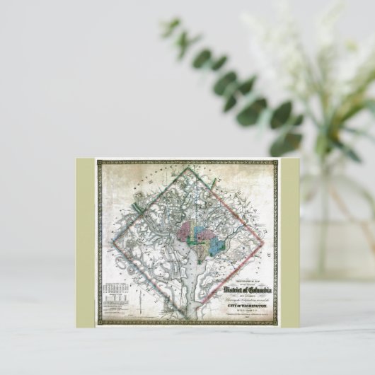 Old 1862 Washington District of Columbia Map Briefkaart (Staand voorkant)