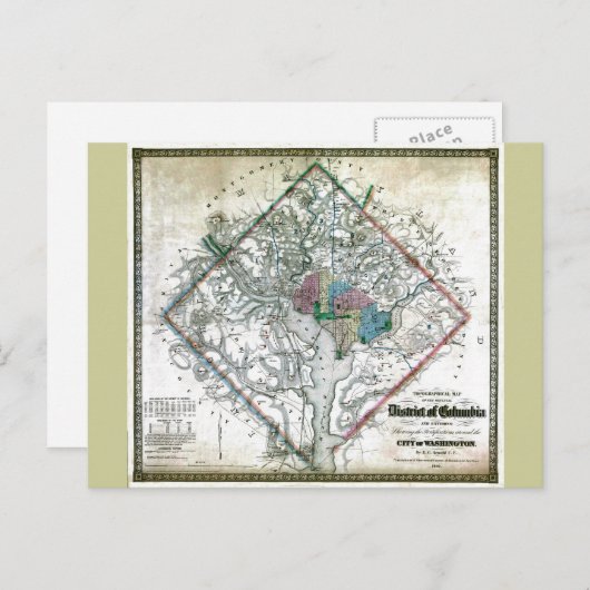 Old 1862 Washington District of Columbia Map Briefkaart (Voorkant / Achterkant)