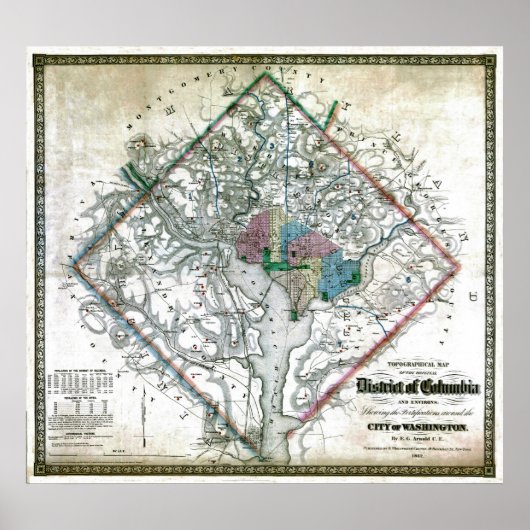 Old 1862 Washington District of Columbia Map Poster (Voorkant)