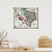Old 1866 Texas Map Poster (Keuken)