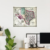 Old 1866 Texas Map Poster (Thuiskantoor)