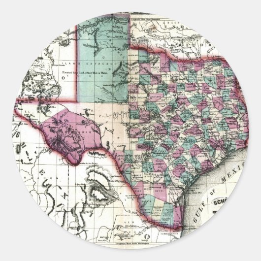 Old 1866 Texas Map Ronde Sticker (Voorkant)