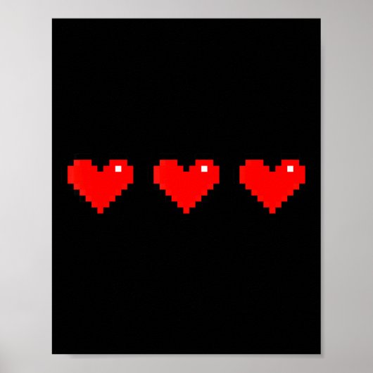 Old 8 Bit Heart Arcade Retro Xel Gamer Valentine's Poster (Voorkant)