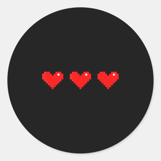 Old 8 Bit Heart Arcade Retro Xel Gamer Valentine's Ronde Sticker (Voorkant)