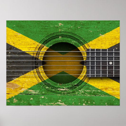 Old Acoustic Guitar with Jamaican Flag Poster (Voorkant)