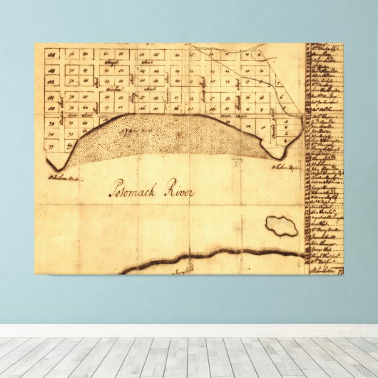 Old Alexandria VA Map van George Washington (1749) Canvas Afdruk (Insitu (Houten vloer))