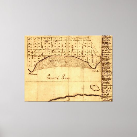 Old Alexandria VA Map van George Washington (1749) Canvas Afdruk (Voorkant)
