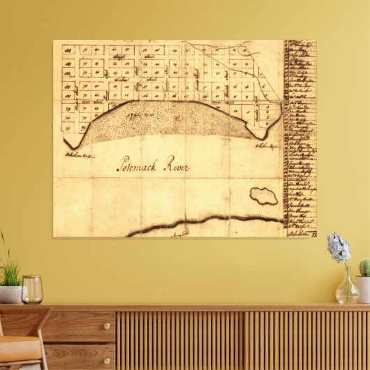 Old Alexandria VA Map van George Washington (1749) Canvas Afdruk (Insitu (Woonkamer))