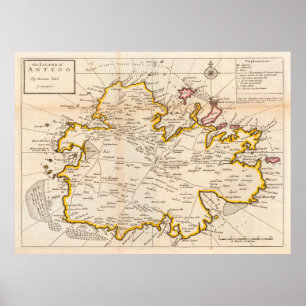 Old Antigua Map (1736)  Waladli Island Atla Poster