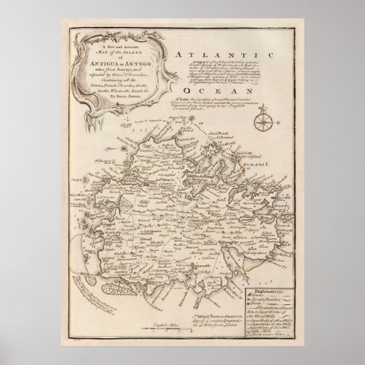 Old Antigua Map (1747)  Waladli Island Poster (Voorkant)