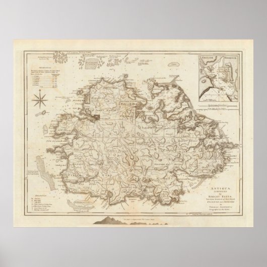 Old Antigua Map (1775)  Waladli Island Poster (Voorkant)
