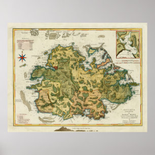 Old Antigua Map (1794)  Waladli Island Poster