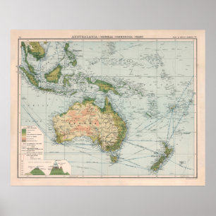 Old Australia Commercial Shipping Route Map (1907) Poster