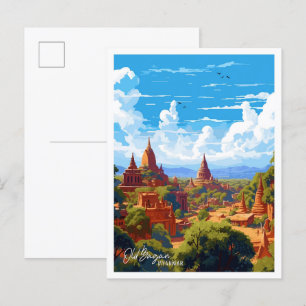Old Bagan Myanmar Art Vintage Travel Illustration Briefkaart