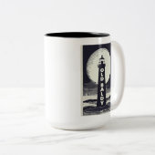 Old Baldy Lighthouse North Carolina Moon Tweekleurige Koffiemok (Voorkant rechts)