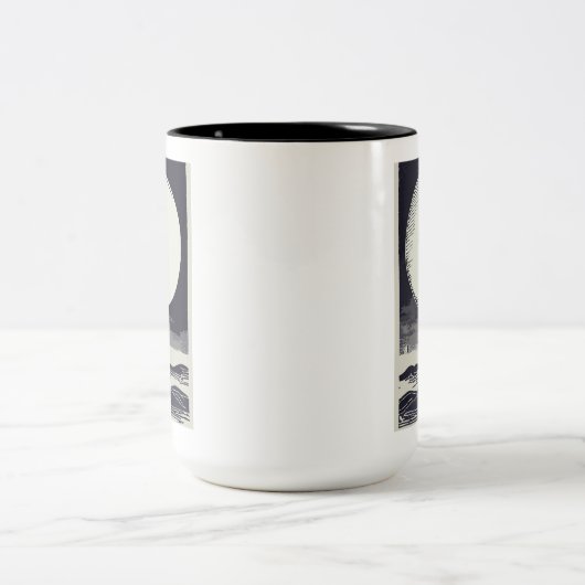 Old Baldy Lighthouse North Carolina Moon Tweekleurige Koffiemok (Center)